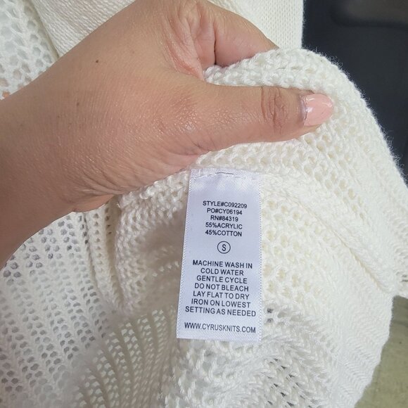 🤩Sz S Womens Knit Cardigan Cyrus Lightweight mesh Open Front Long Sleeves ivory - Picture 5 of 7